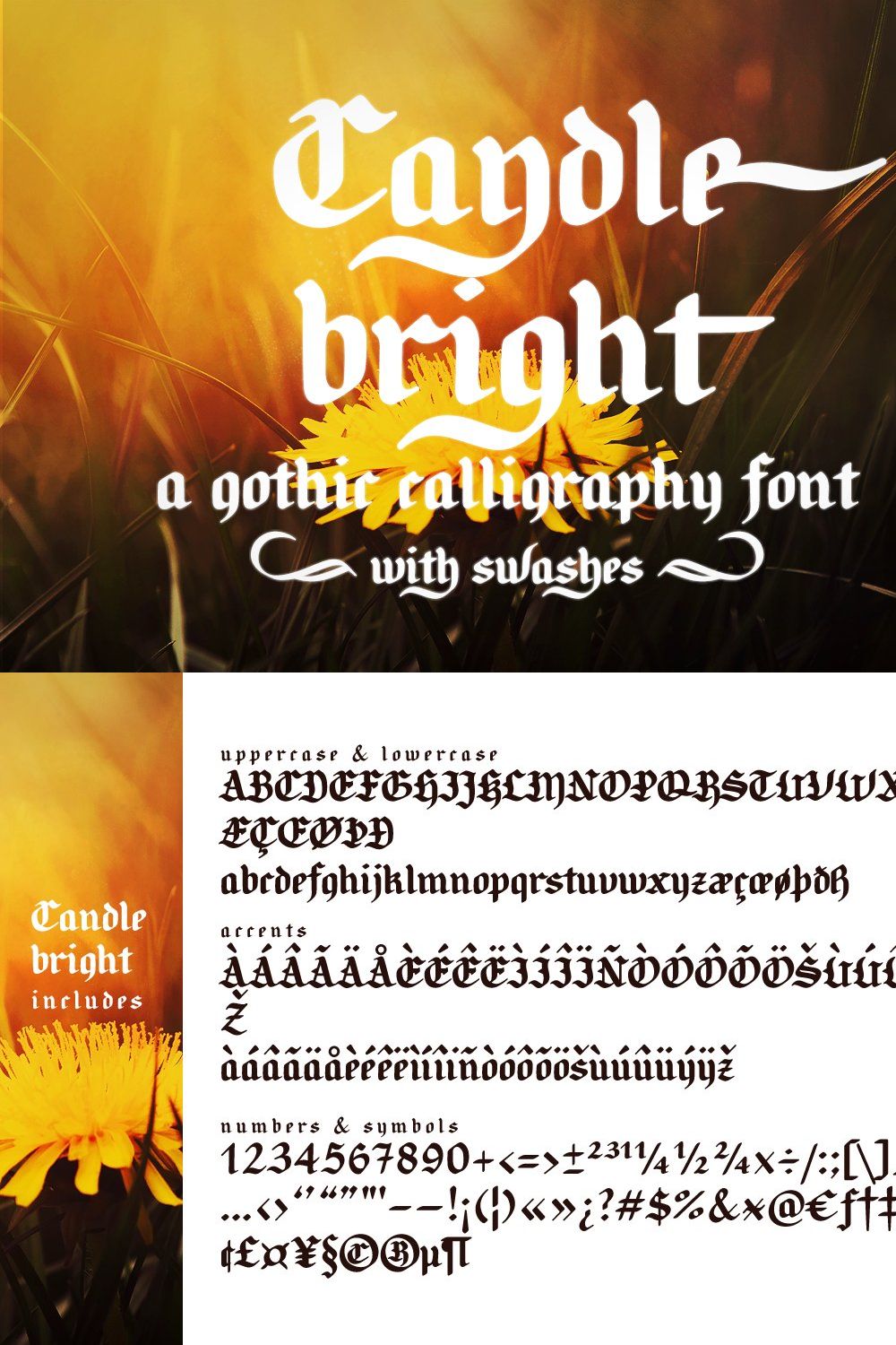 Candlebright blackletter font pinterest preview image.