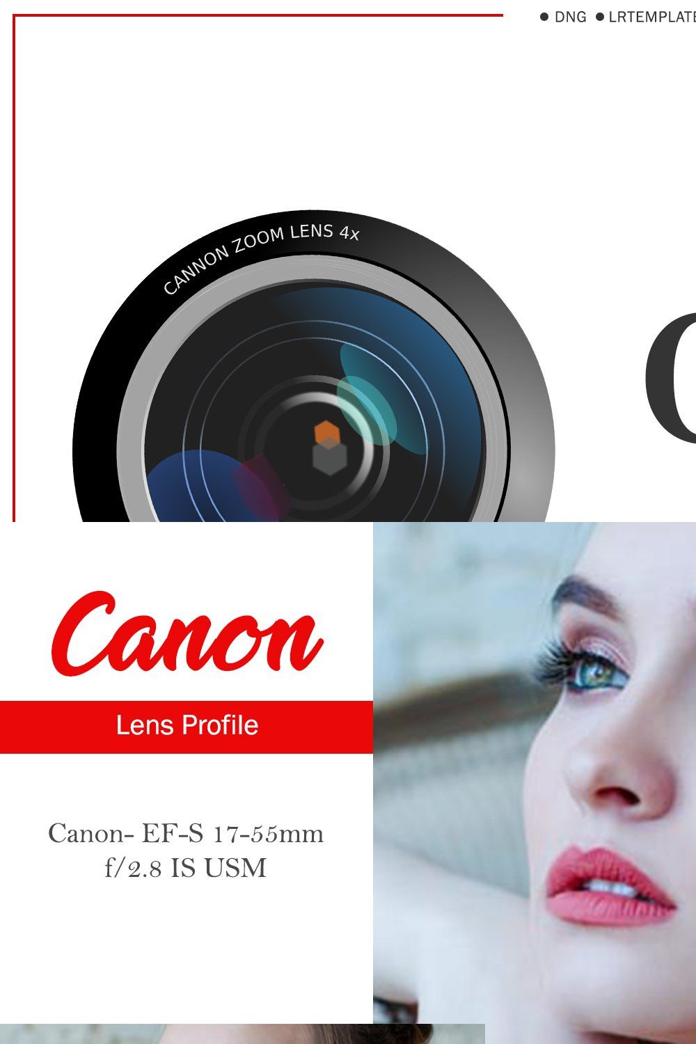 Canon Lens Profile Presets Pack pinterest preview image.