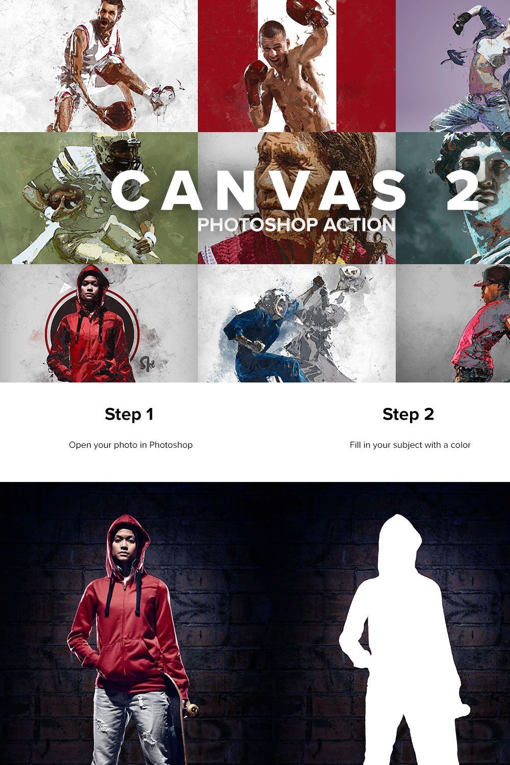 Canvas 2 Photoshop Action pinterest preview image.