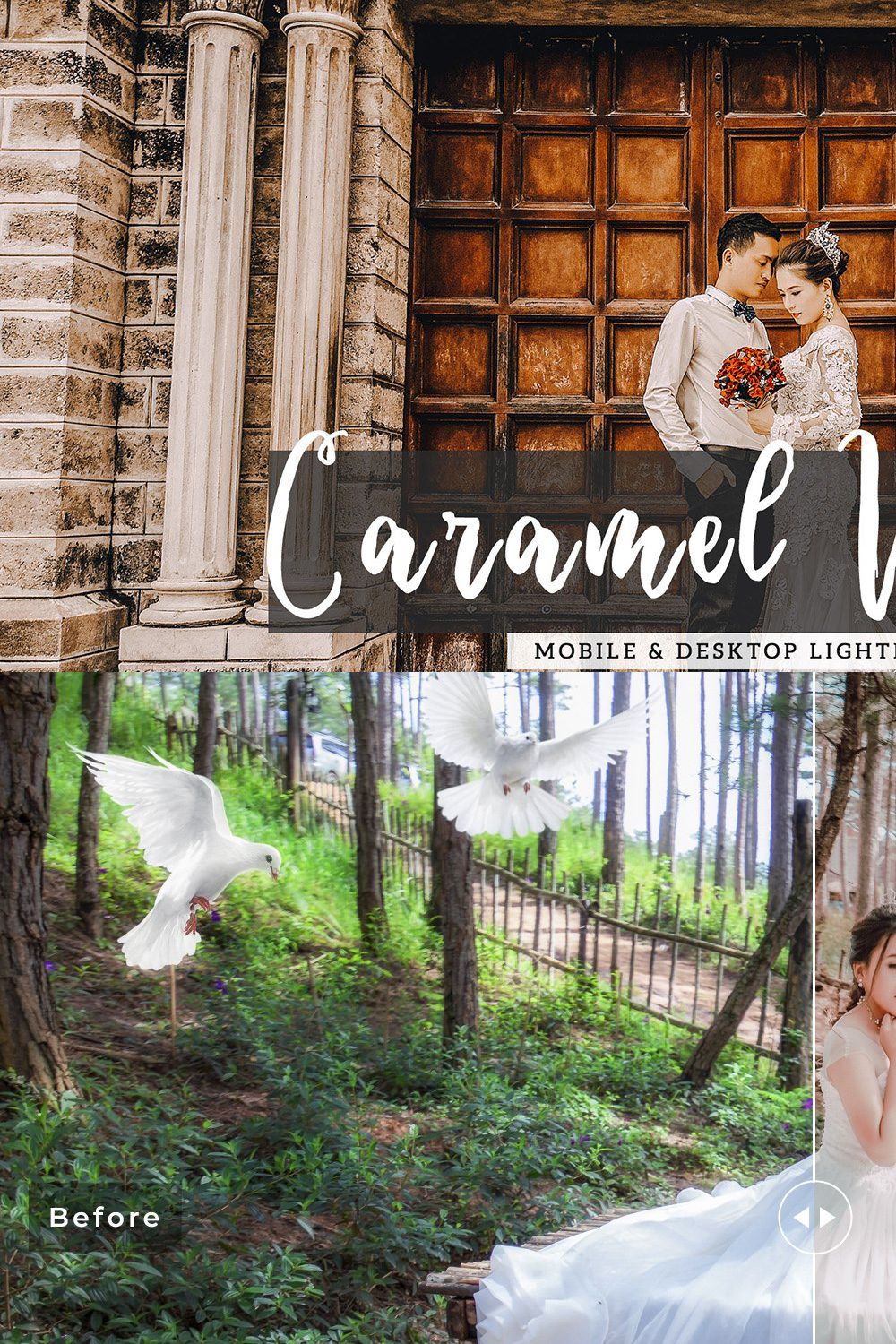 Caramel Wedding Lightroom Presets pinterest preview image.