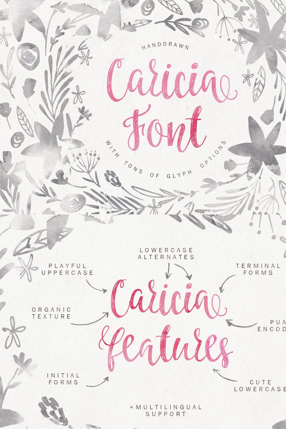 Caricia - handdrawn font pinterest preview image.