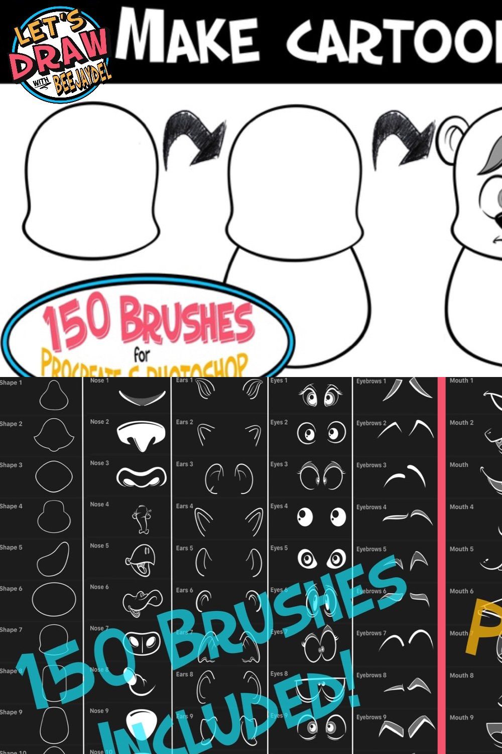 Cartoon Animal Creator Pack Brushes pinterest preview image.