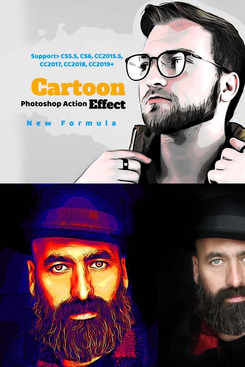 Cartoon Effect Photoshop Action pinterest preview image.