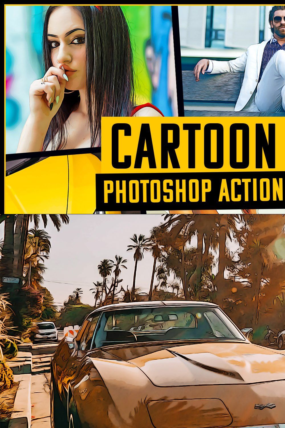 Cartoon Effect Photoshop Action pinterest preview image.