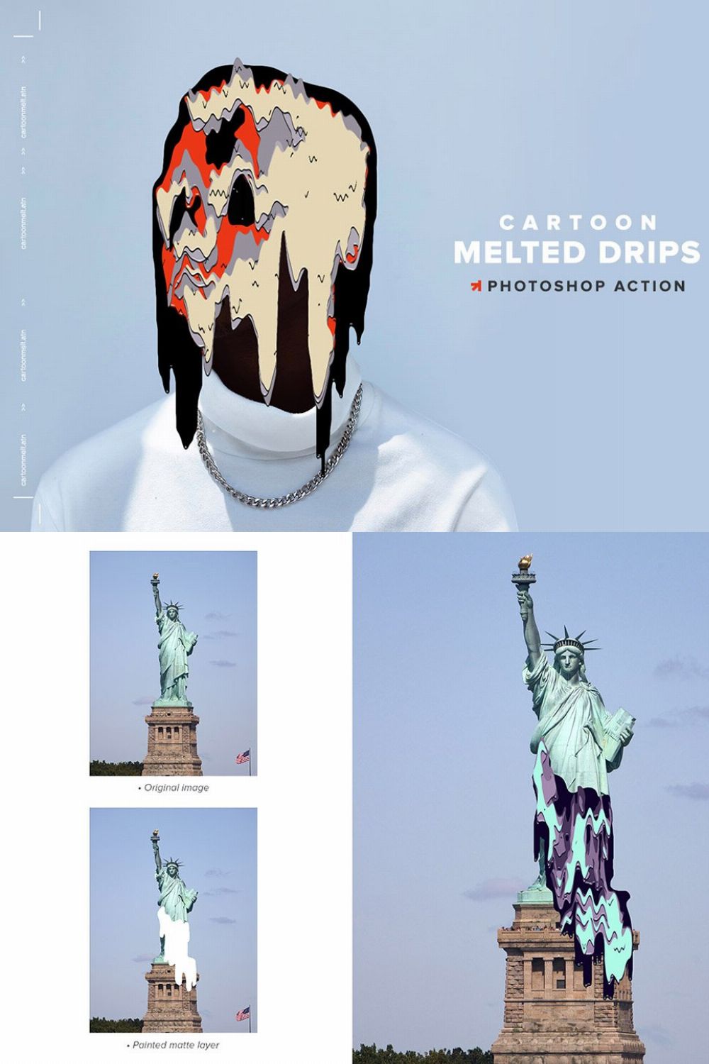 Cartoon Melted Drips Action pinterest preview image.