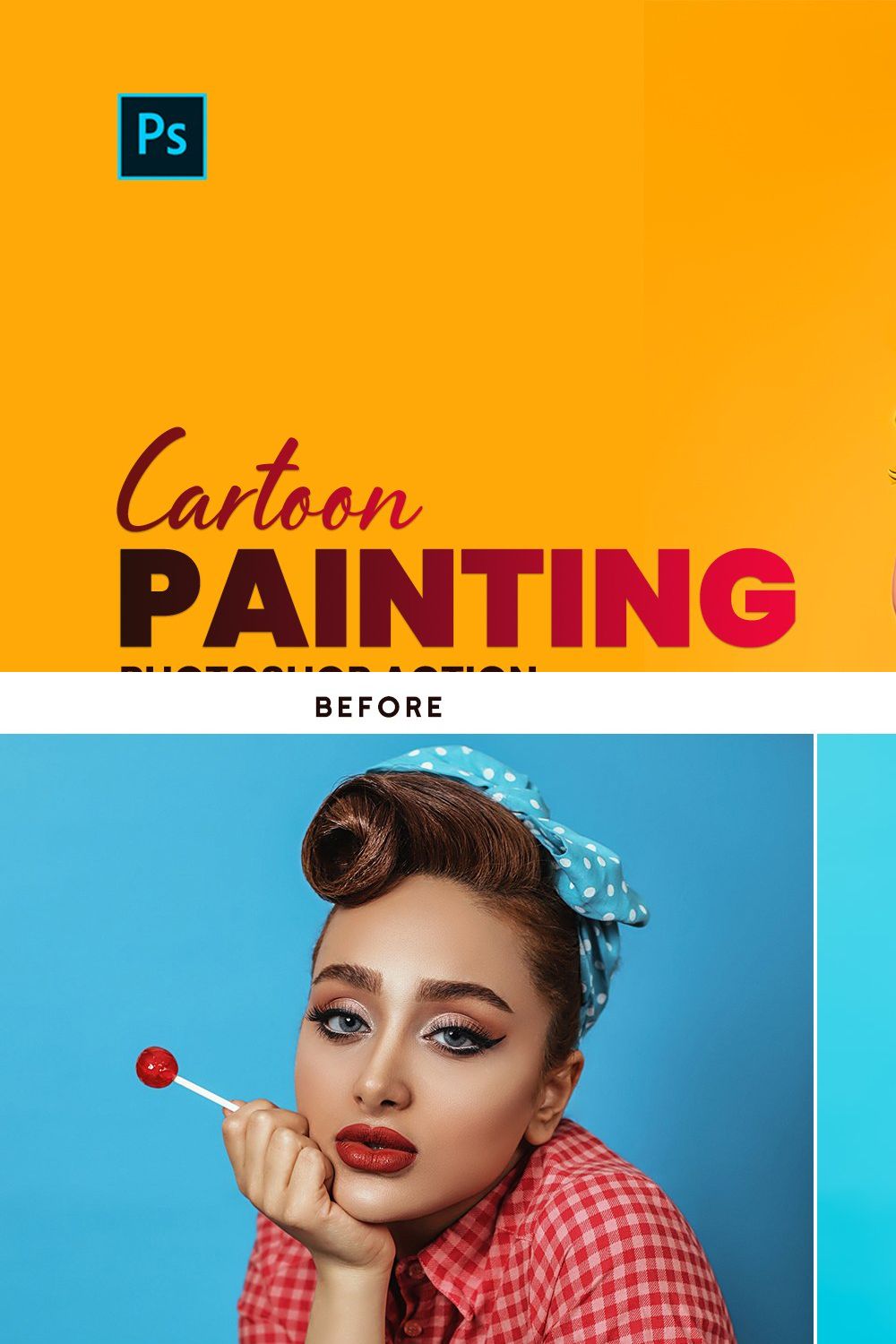 Cartoon Painting Photoshop Action pinterest preview image.