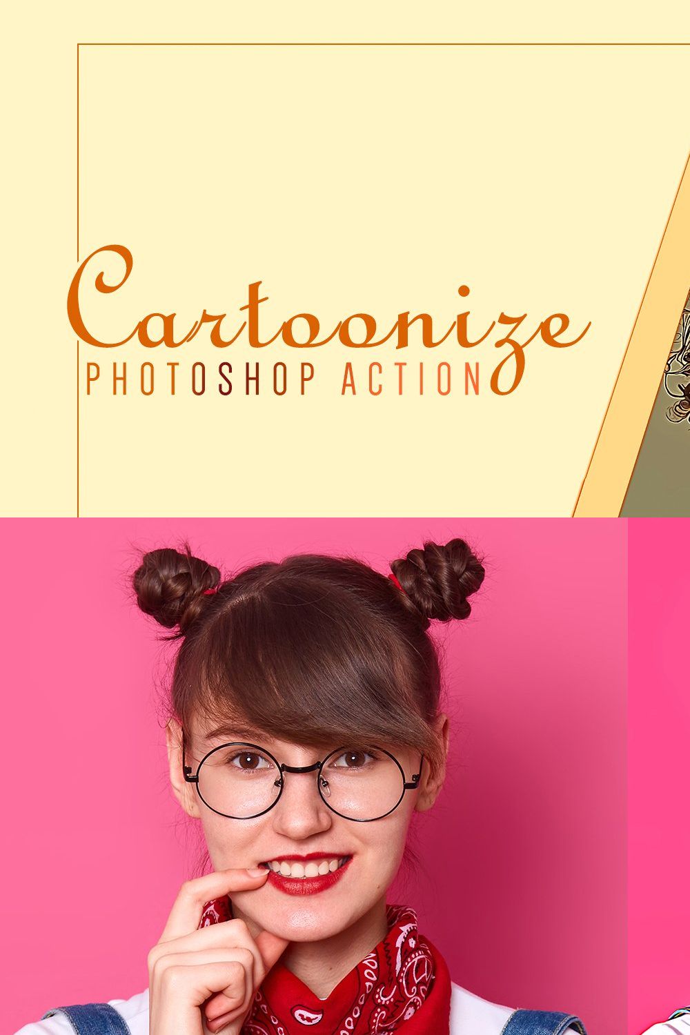 Cartoonize Photoshop Action pinterest preview image.