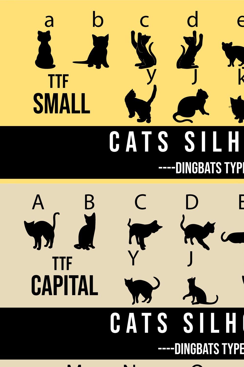 Cats Silhouettes Dingbats Font pinterest preview image.