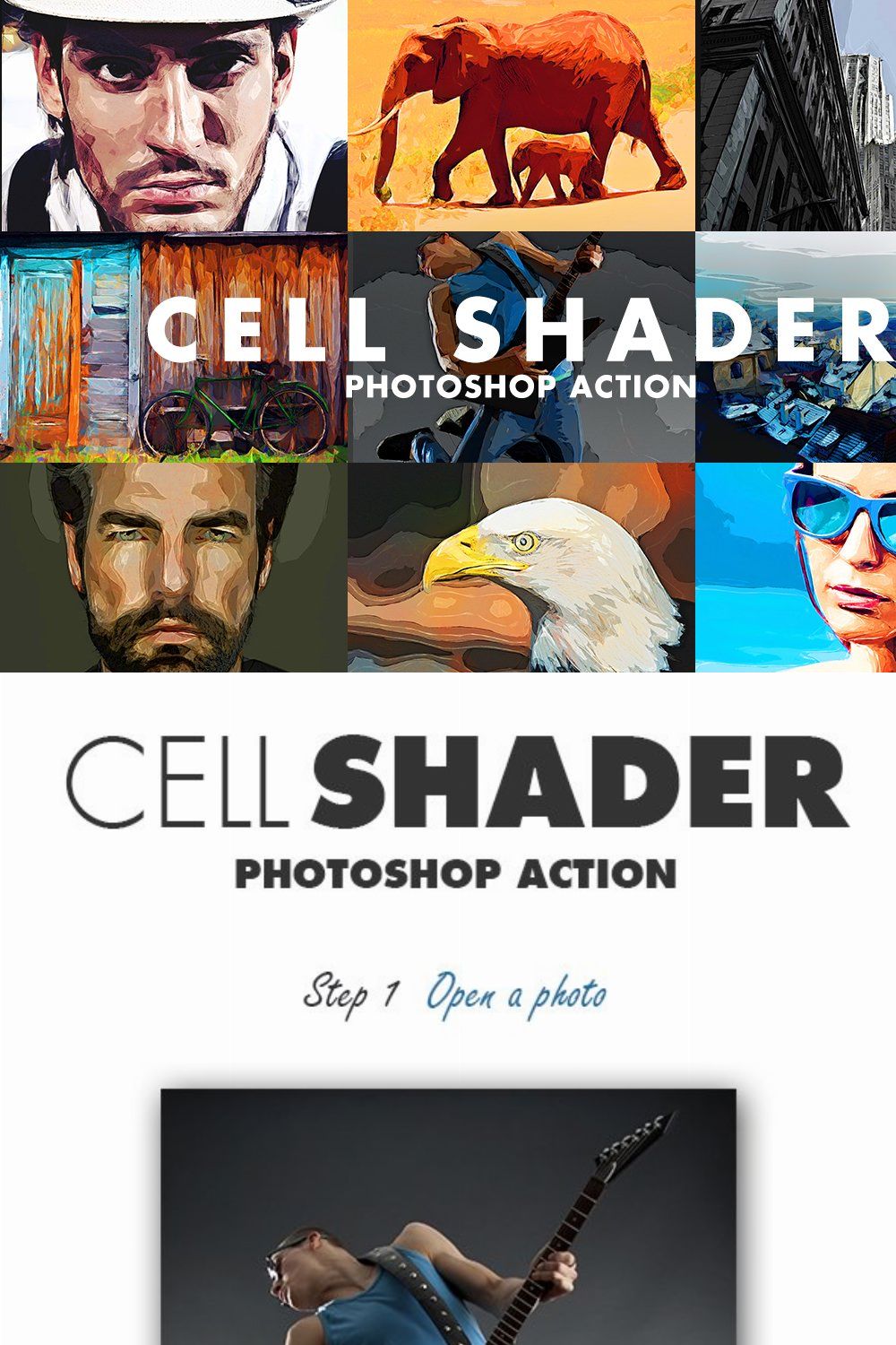 Cell Shader Photoshop Action pinterest preview image.