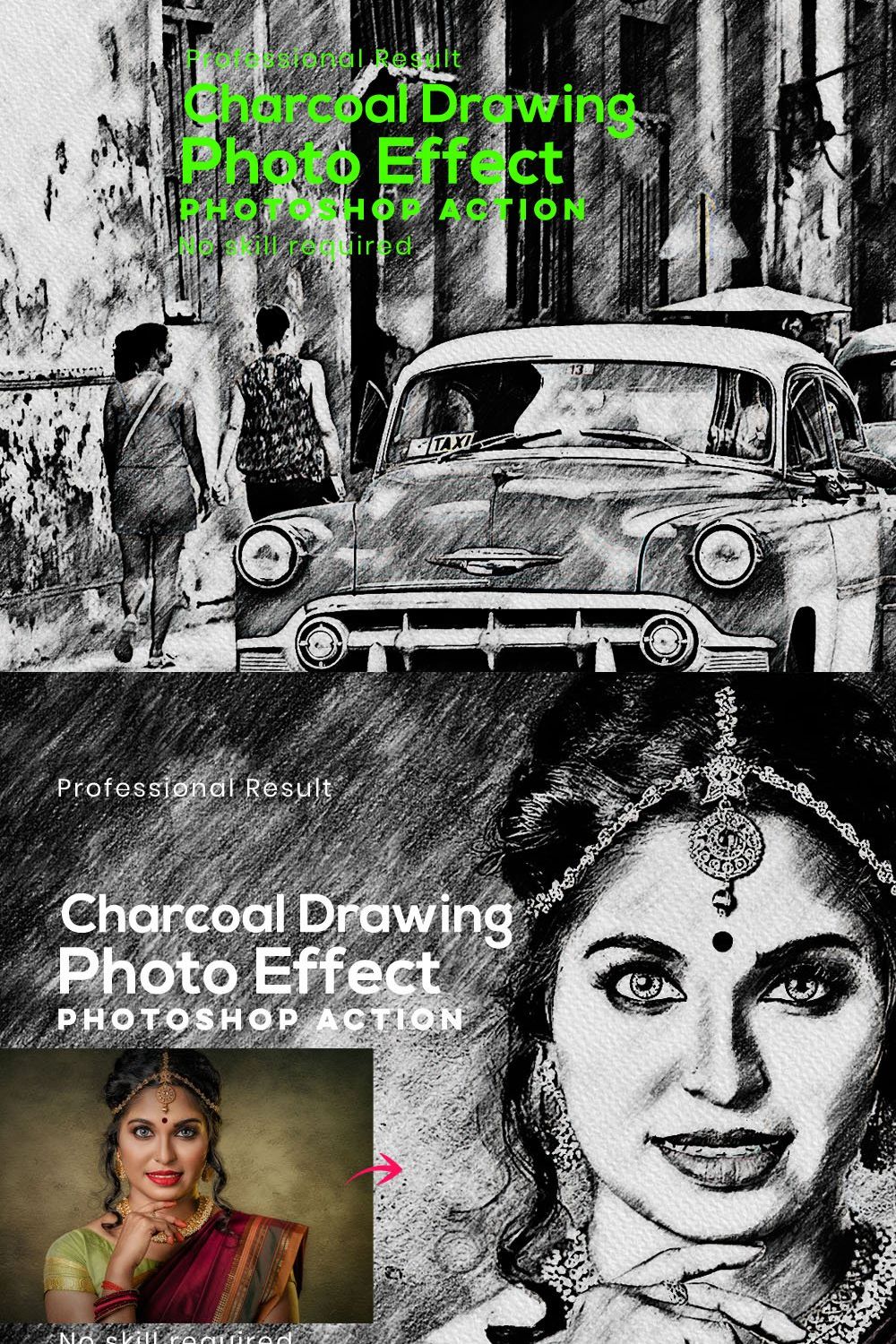 Charcoal Drawing Photoshop Action pinterest preview image.