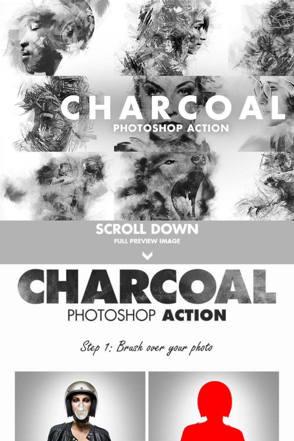 Charcoal Photoshop Action pinterest preview image.