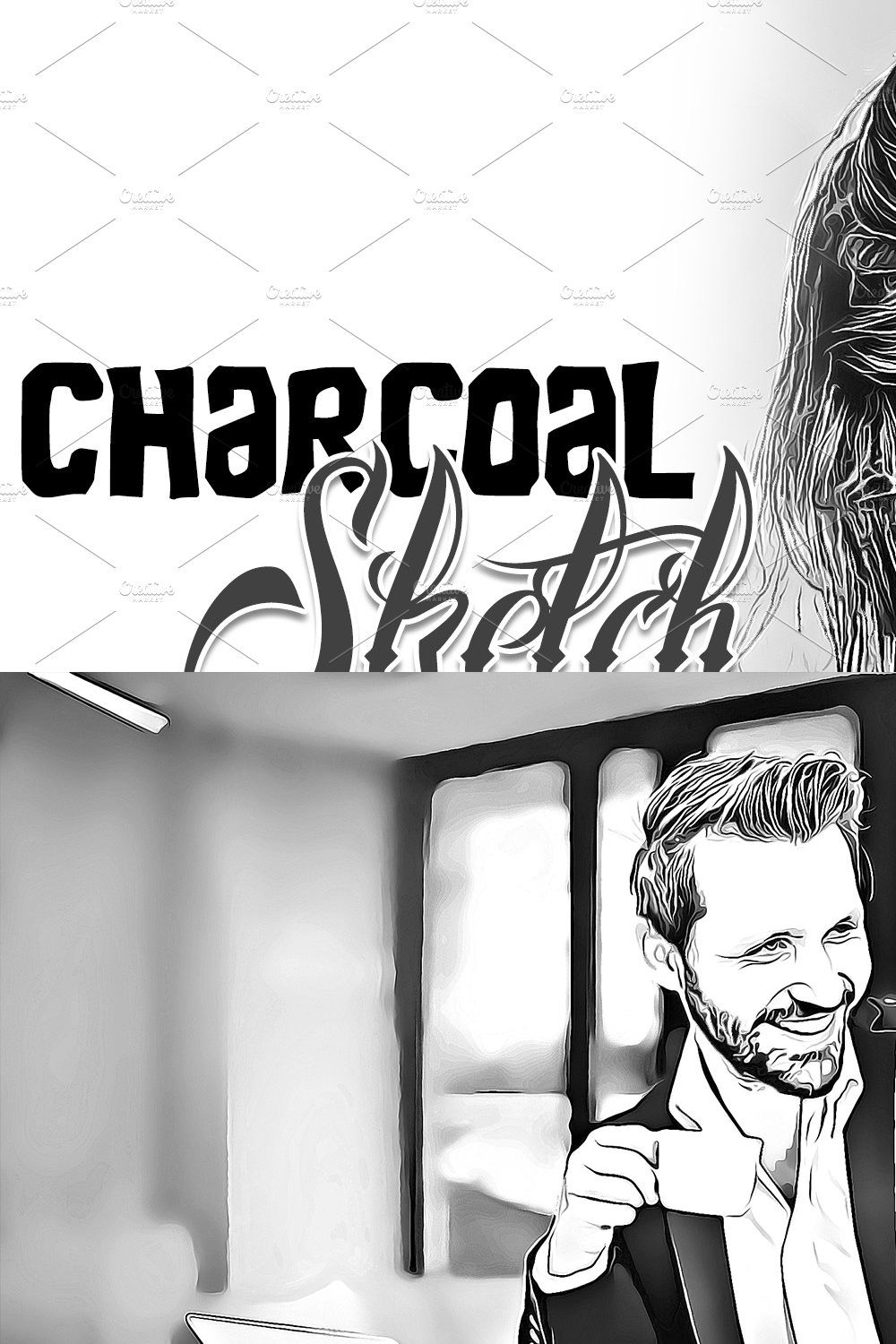 Charcoal Sketch Photoshop Action pinterest preview image.