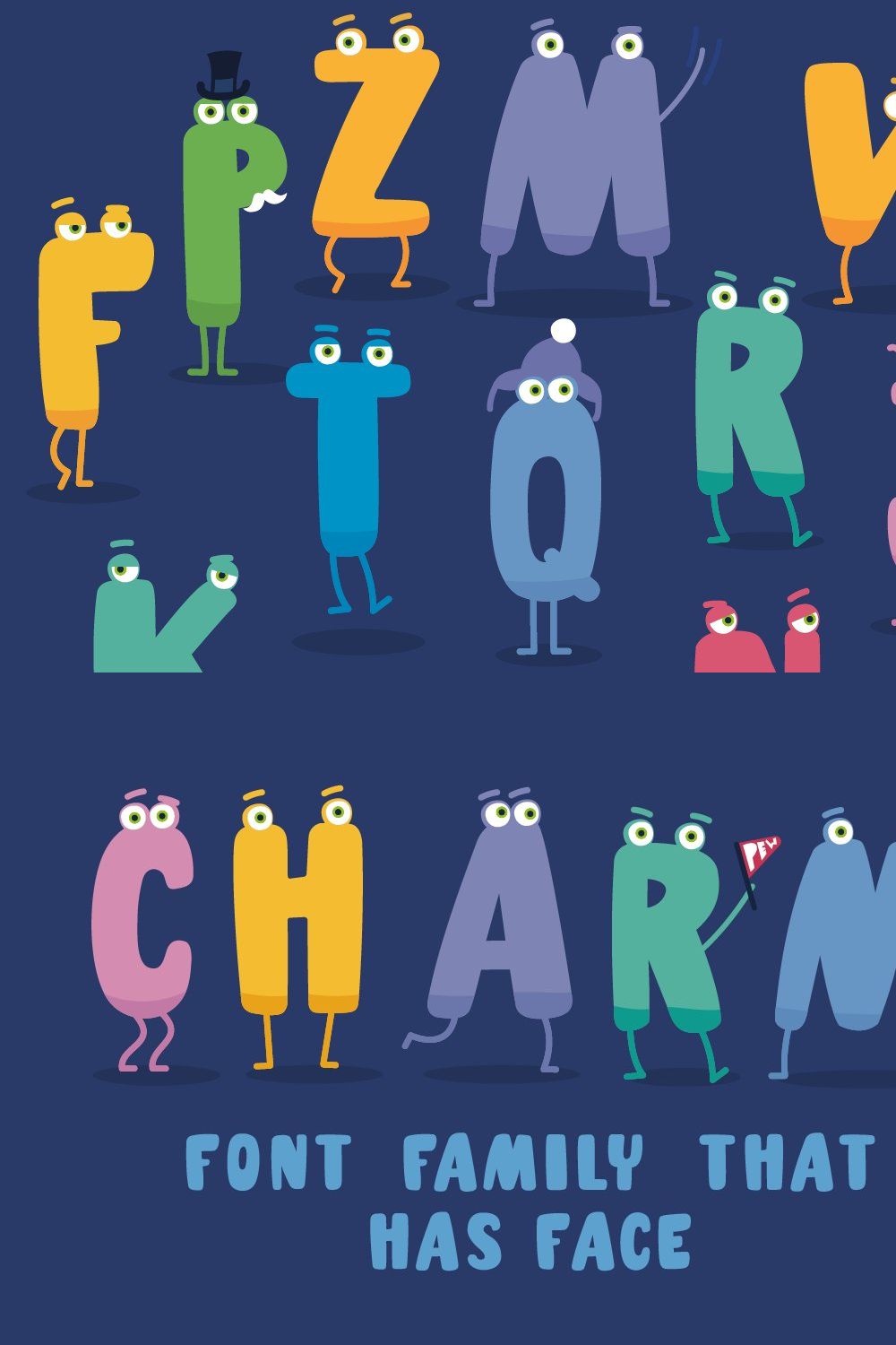 Charm - illustrated letter font pinterest preview image.