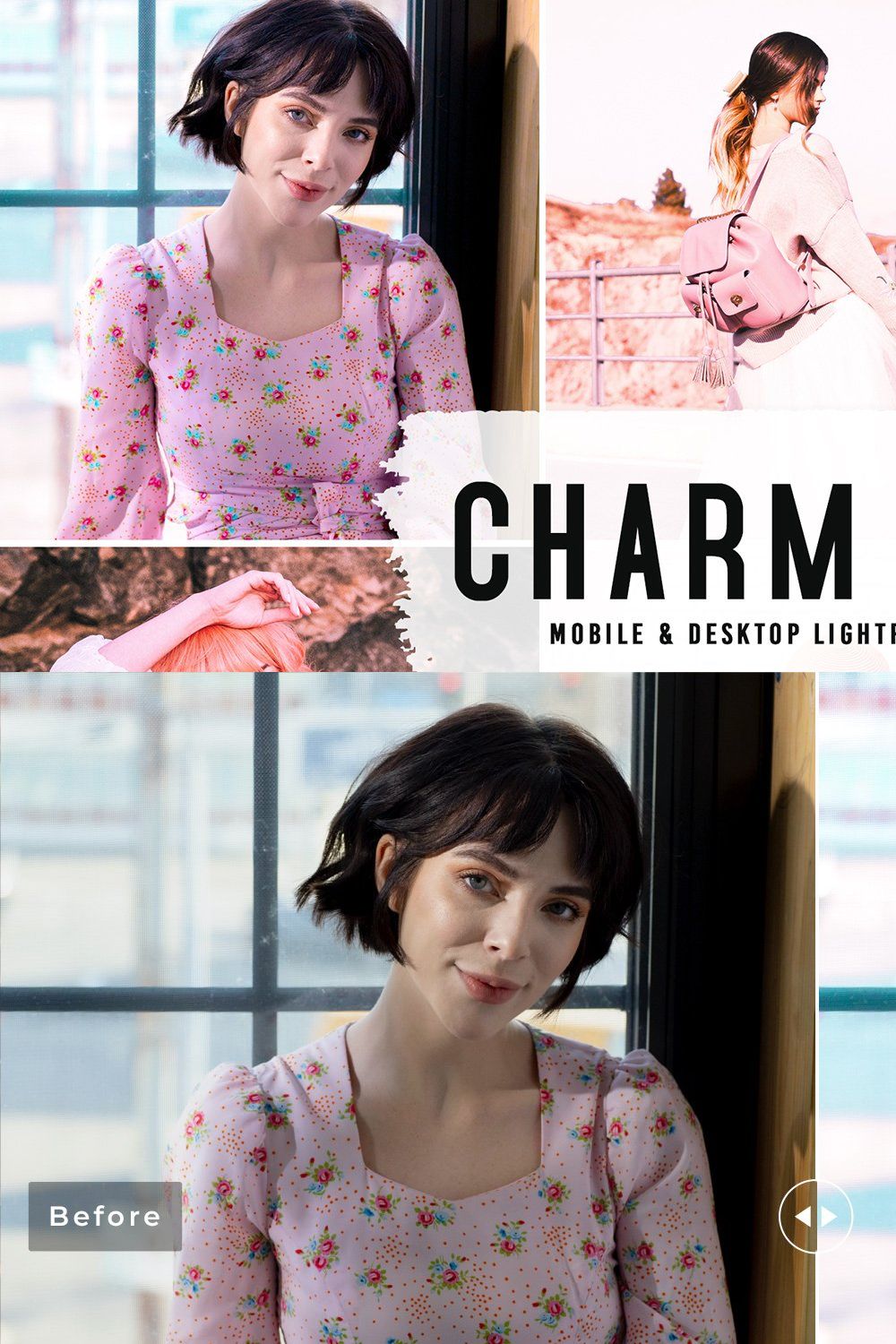 Charm Pink Pro Lightroom Presets pinterest preview image.