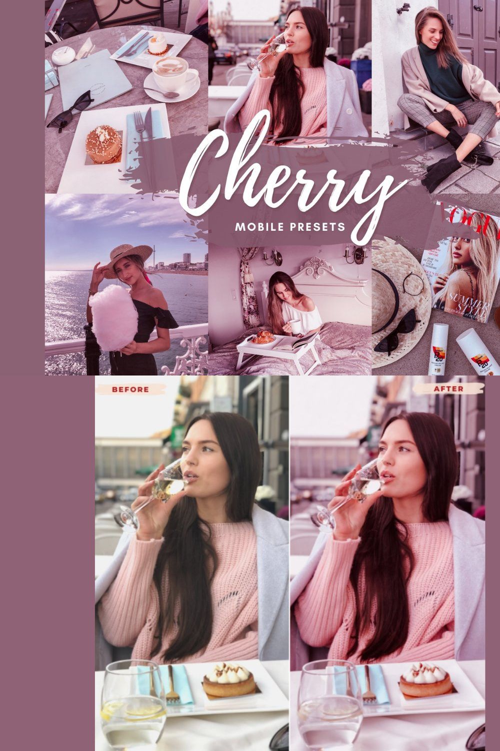 CHERRY PINK Mobile Lightroom Preset pinterest preview image.