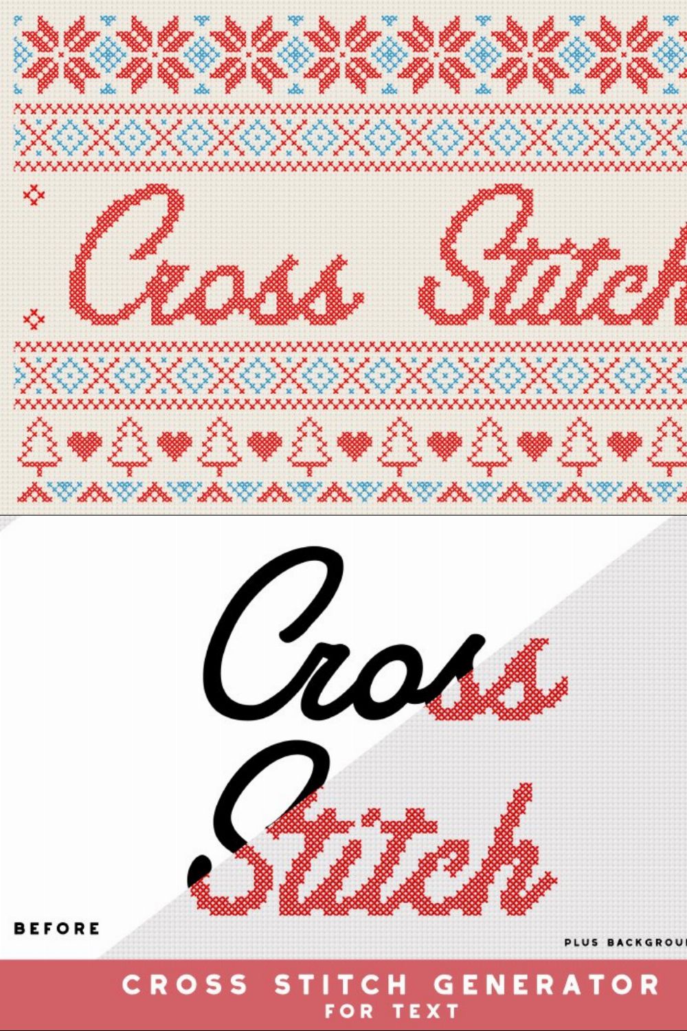 Christmas Cross Stitch Effect pinterest preview image.