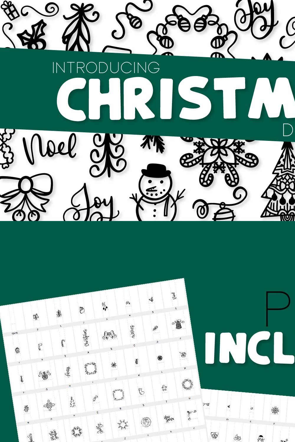 Christmas Dingbats - Doodle Font pinterest preview image.