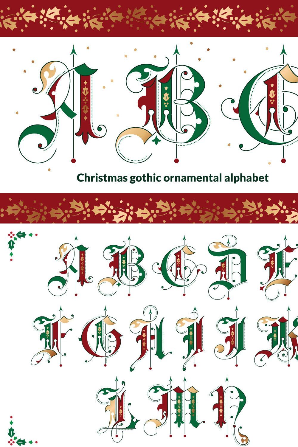 Christmas gothic ornamental alphabet pinterest preview image.
