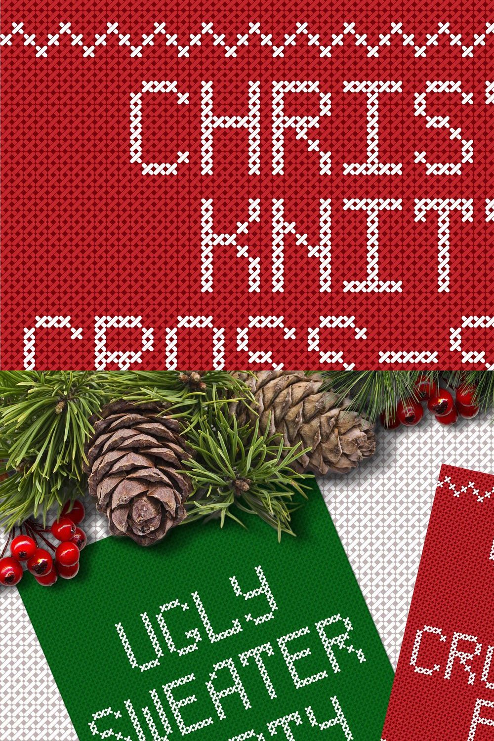 Christmas Knitted Cross-Stitch Font pinterest preview image.