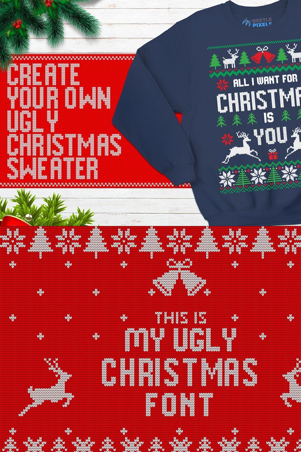 Christmas Knitted Font pinterest preview image.