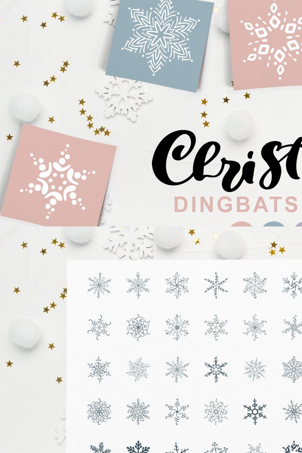 Christmas Snowflake Dingbats pinterest preview image.