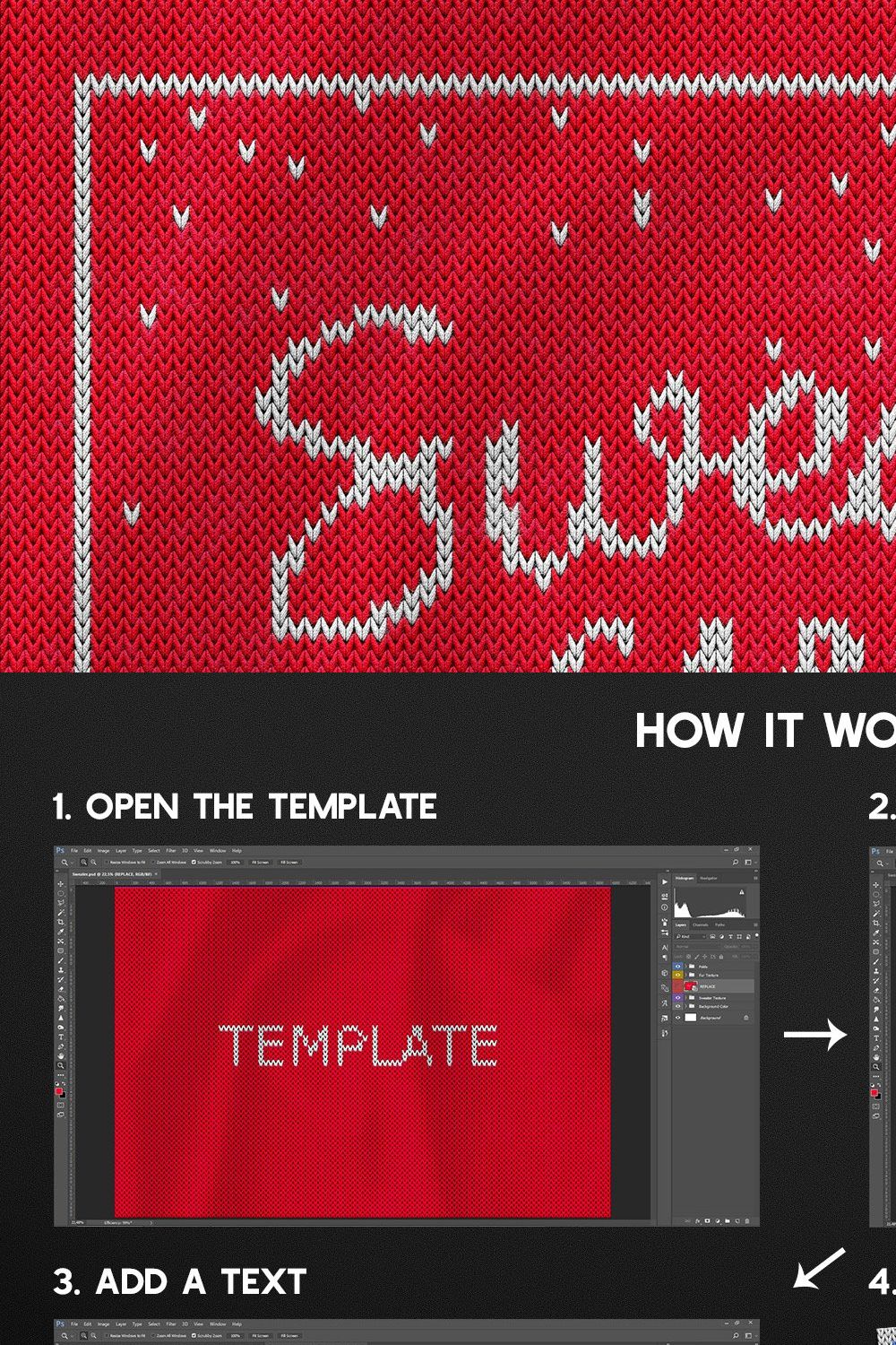CHRISTMAS SWEATER Photoshop Template pinterest preview image.