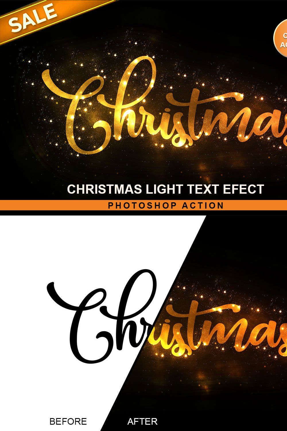 Christmas Text Effect PS Action pinterest preview image.