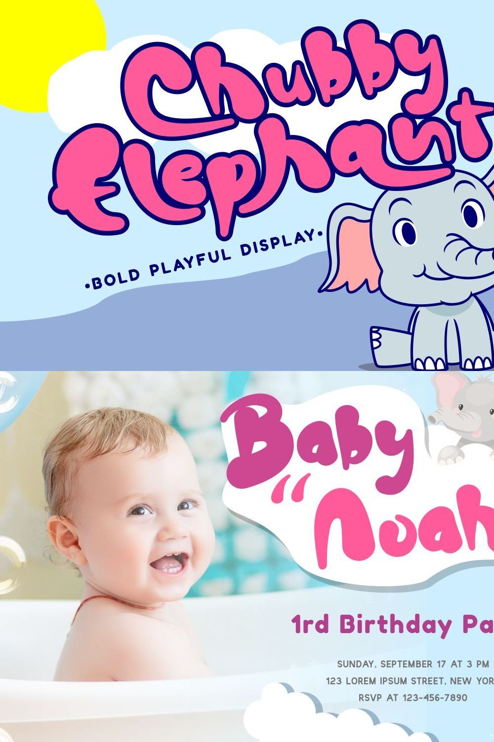 Chubby Elephant - Bold Playful Font pinterest preview image.