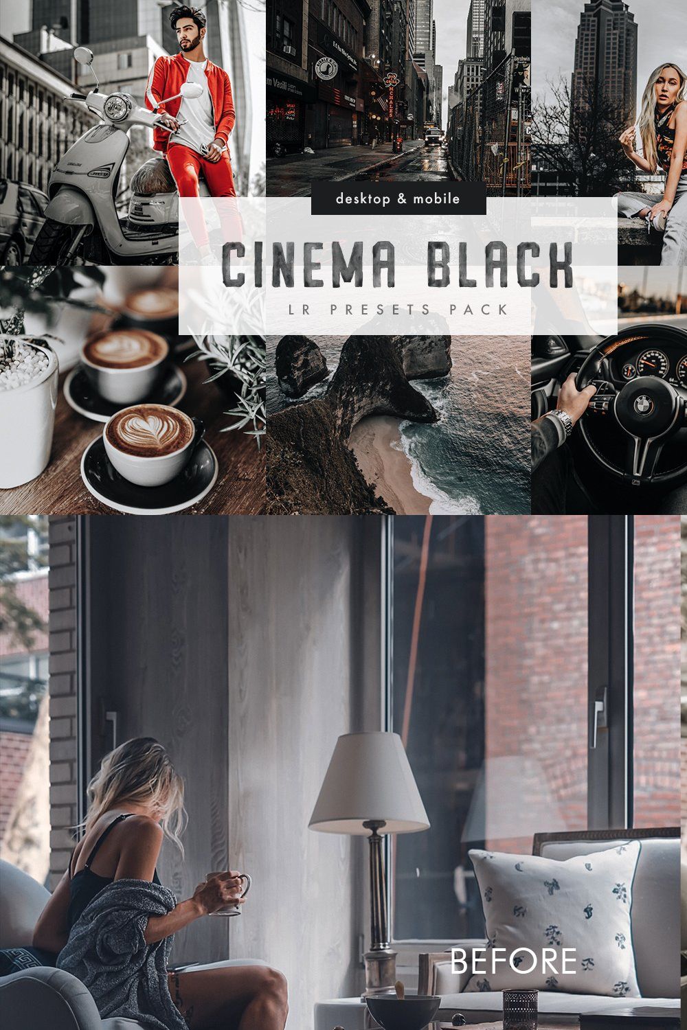Cinema Black Presets Pack pinterest preview image.