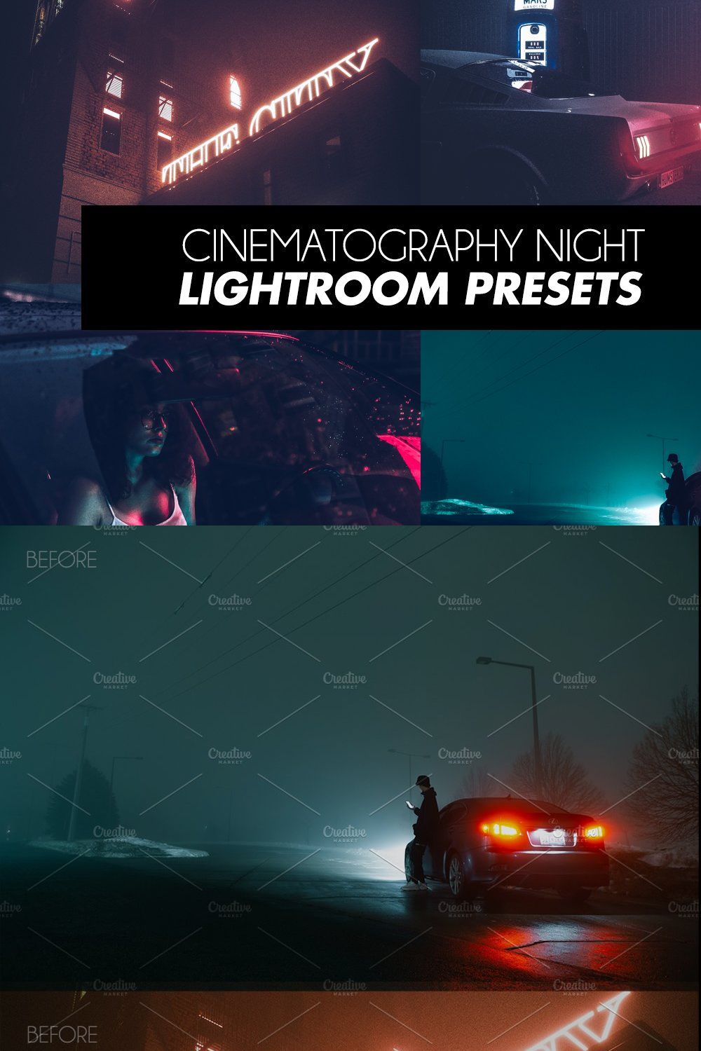 Cinematic Night Lightroom Presets pinterest preview image.