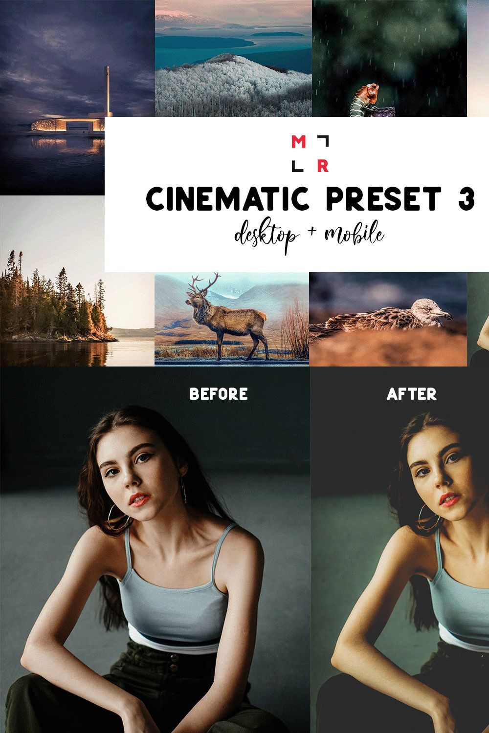 Cinematic Preset Pack 3 pinterest preview image.