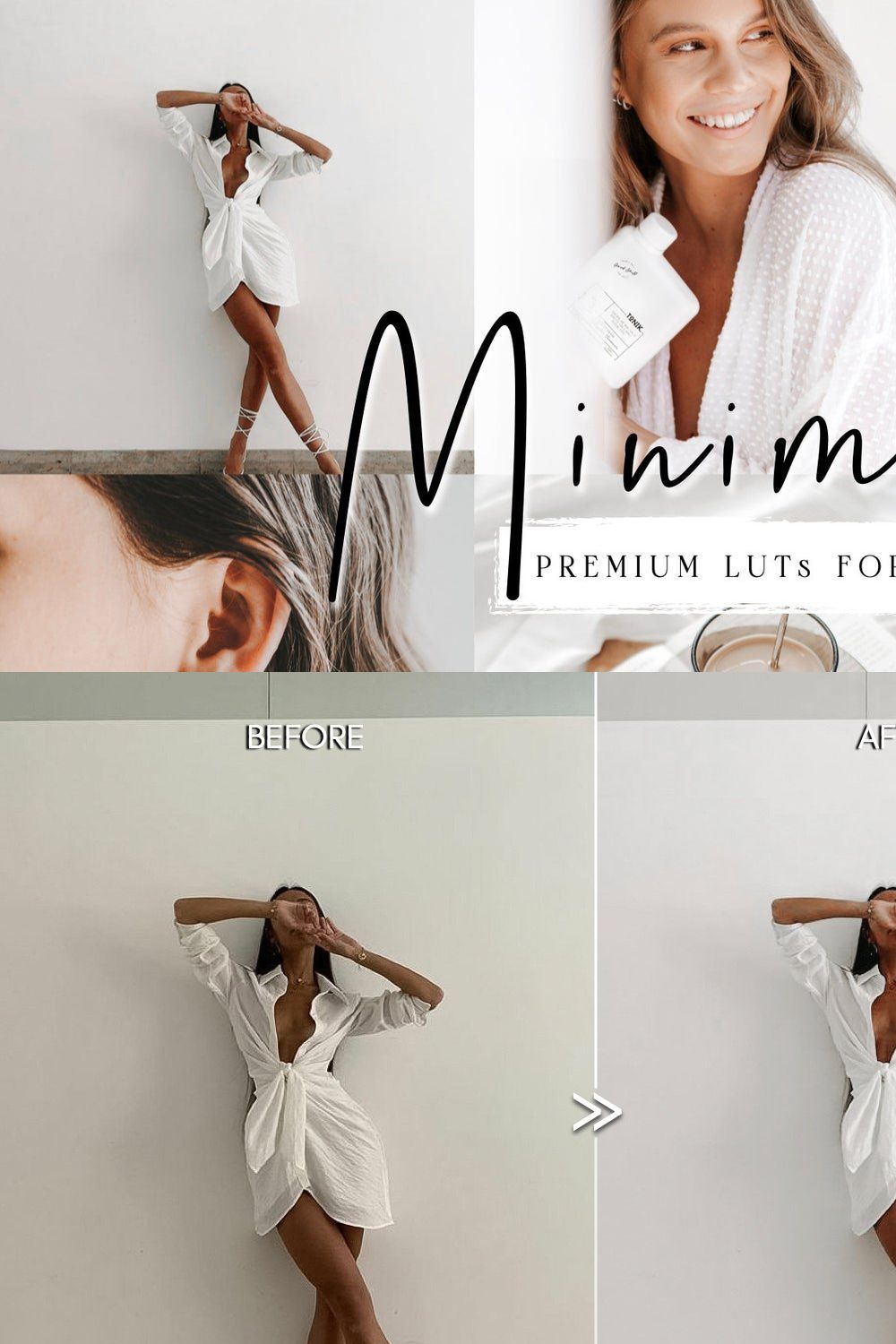 Clean Minimal LUTs for Video Editing pinterest preview image.