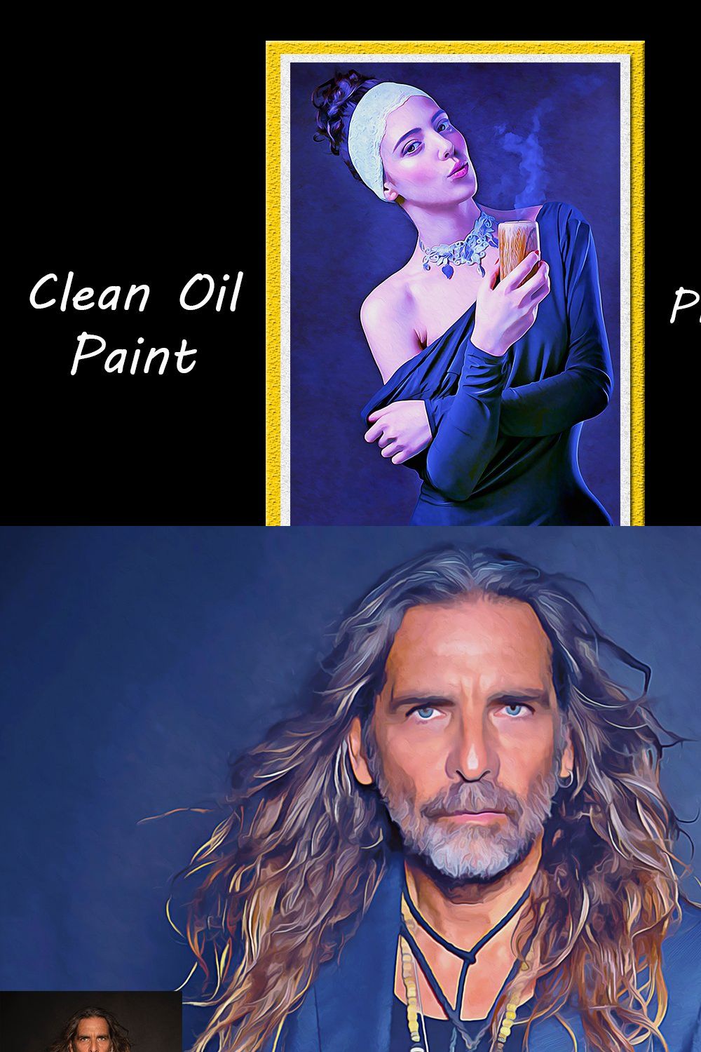 Clean Oil Paint Photoshop Action pinterest preview image.
