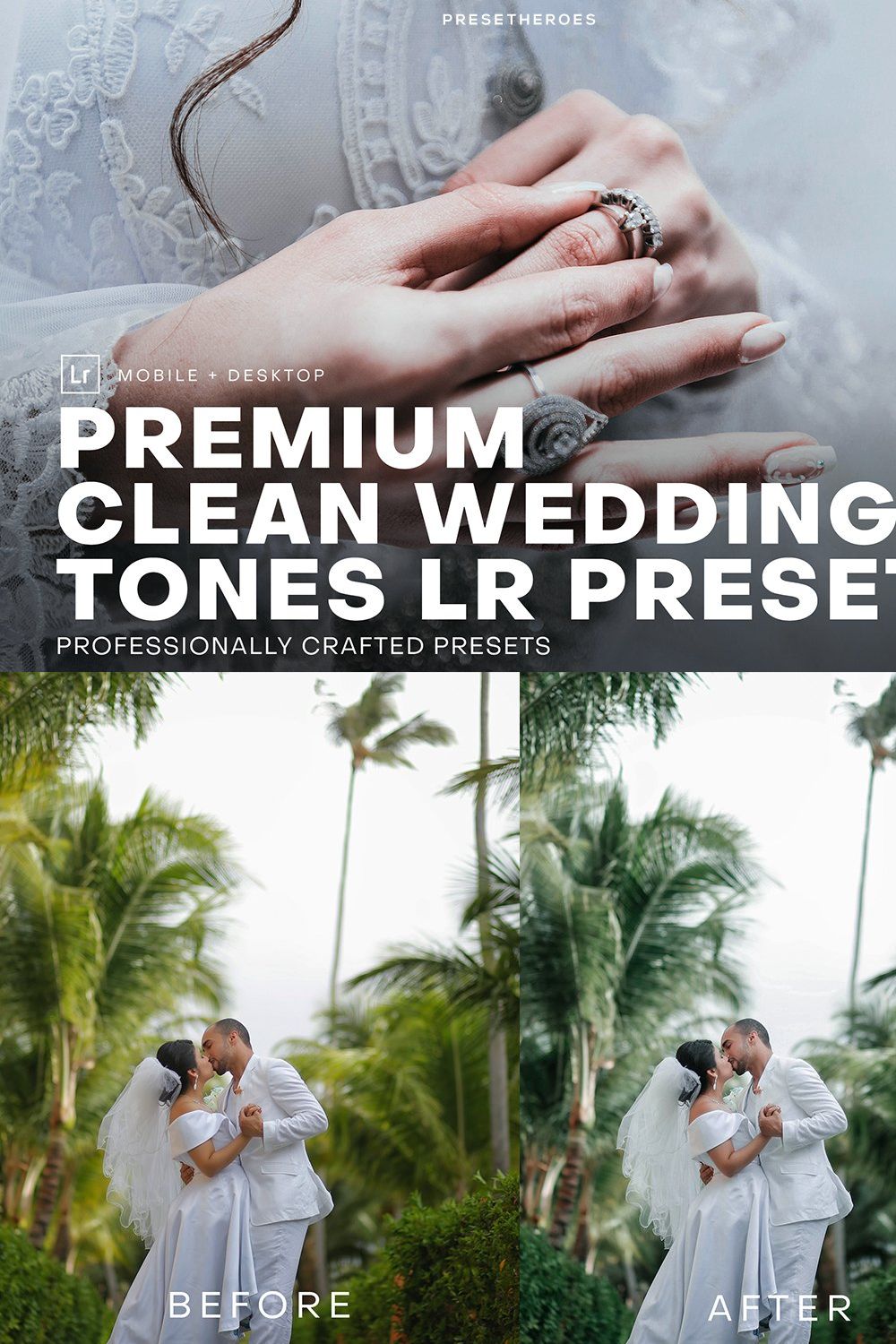 Clean Wedding Lightroom Preset pinterest preview image.