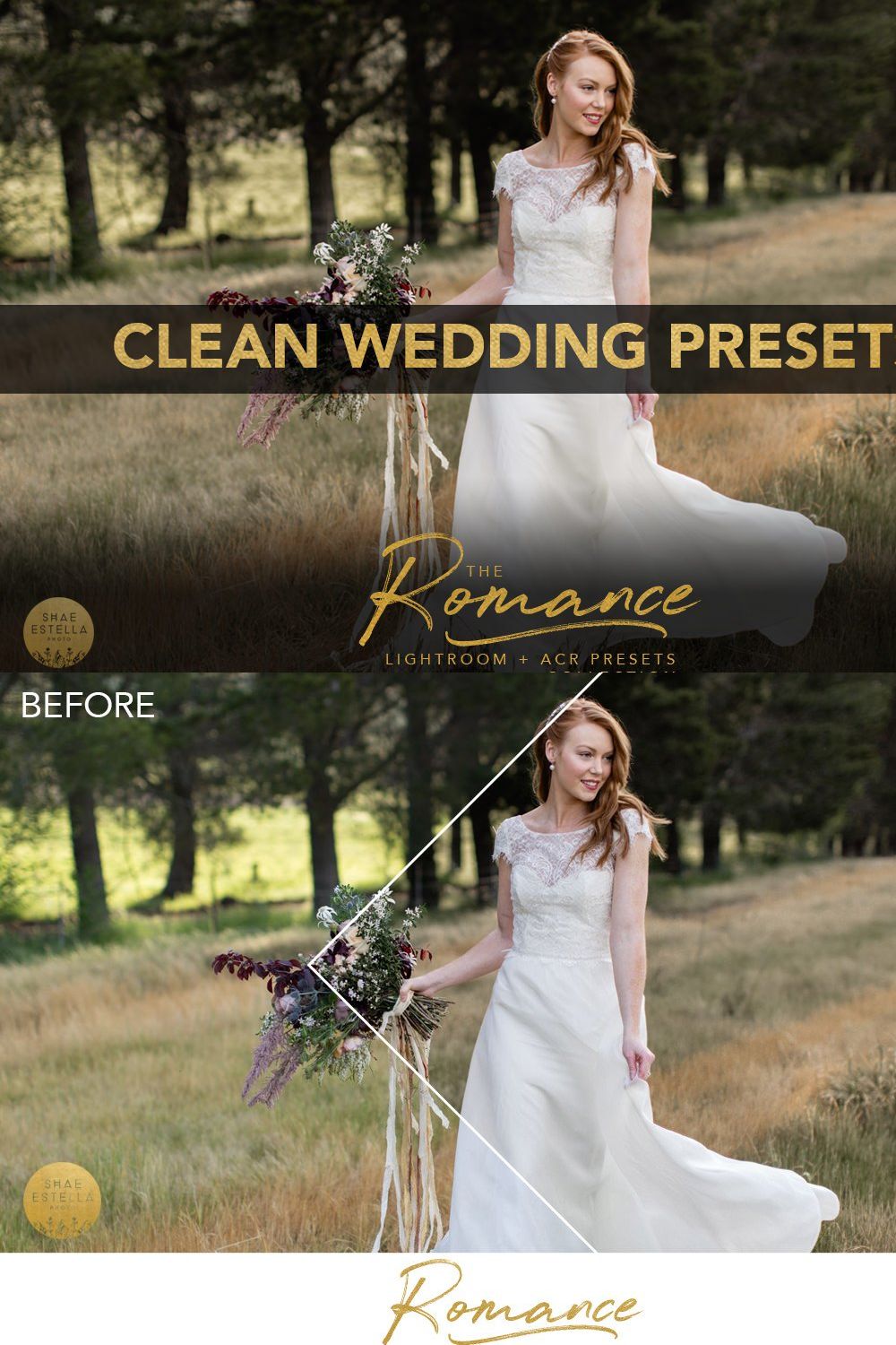 Clean Wedding LR ACR Presets pinterest preview image.