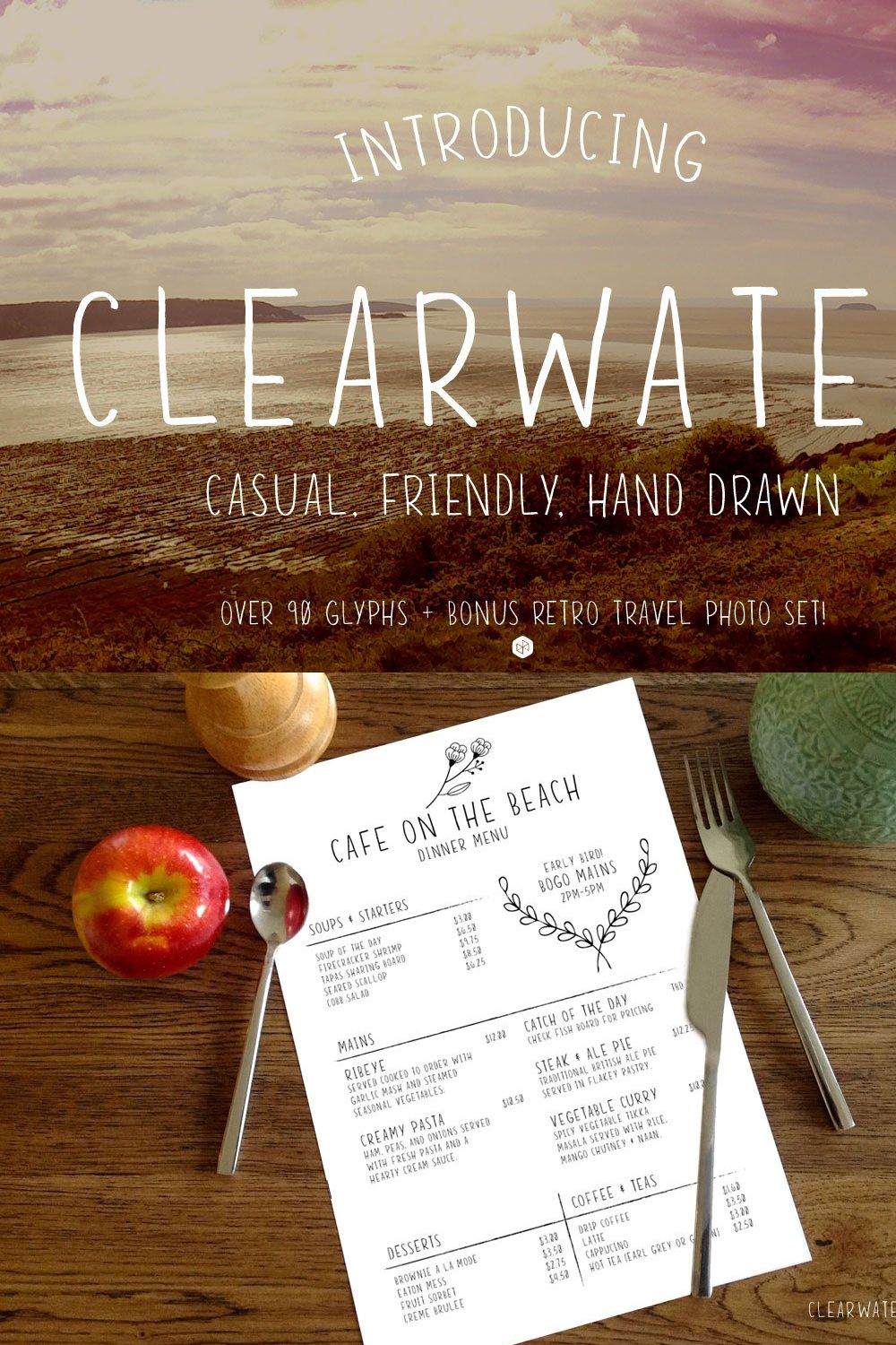 Clearwater - Hand Drawn Font pinterest preview image.