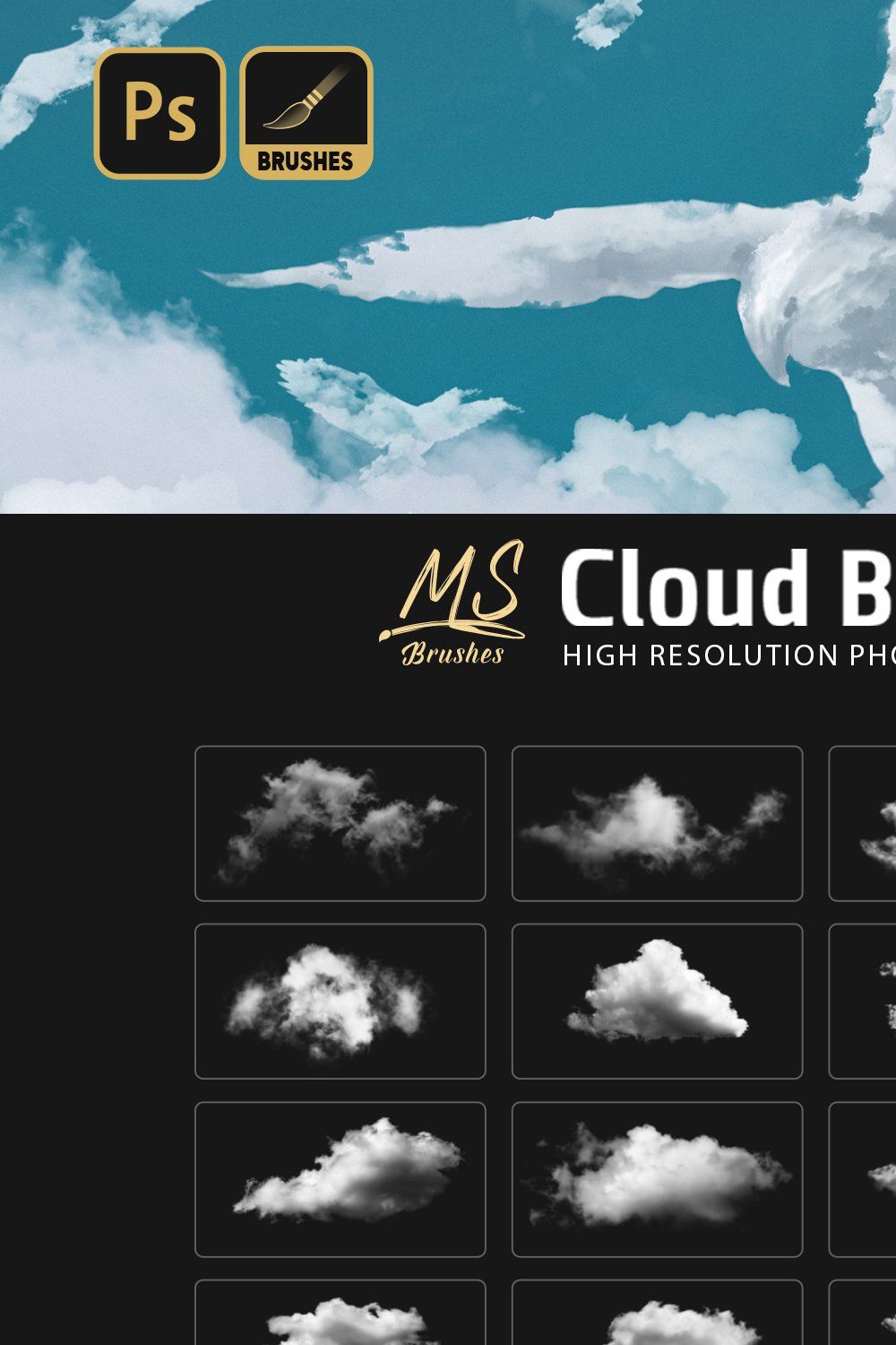Cloud Photoshop Brushes pinterest preview image.