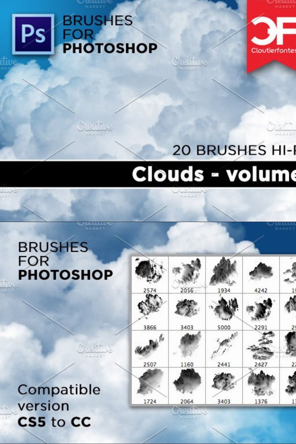 Clouds brushes Volume 3 pinterest preview image.