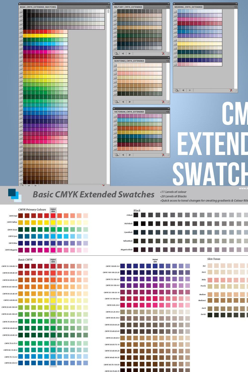 CMYK Extended Swatches-Illustrator pinterest preview image.