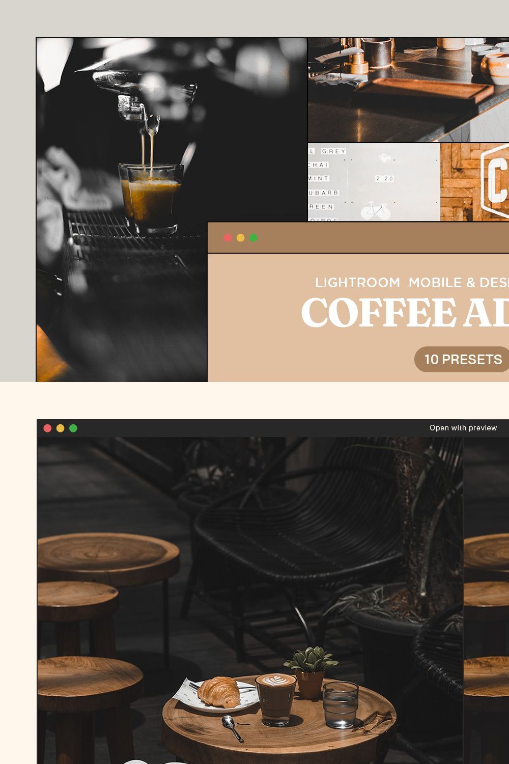 Coffee Addict Lightroom Presets pinterest preview image.