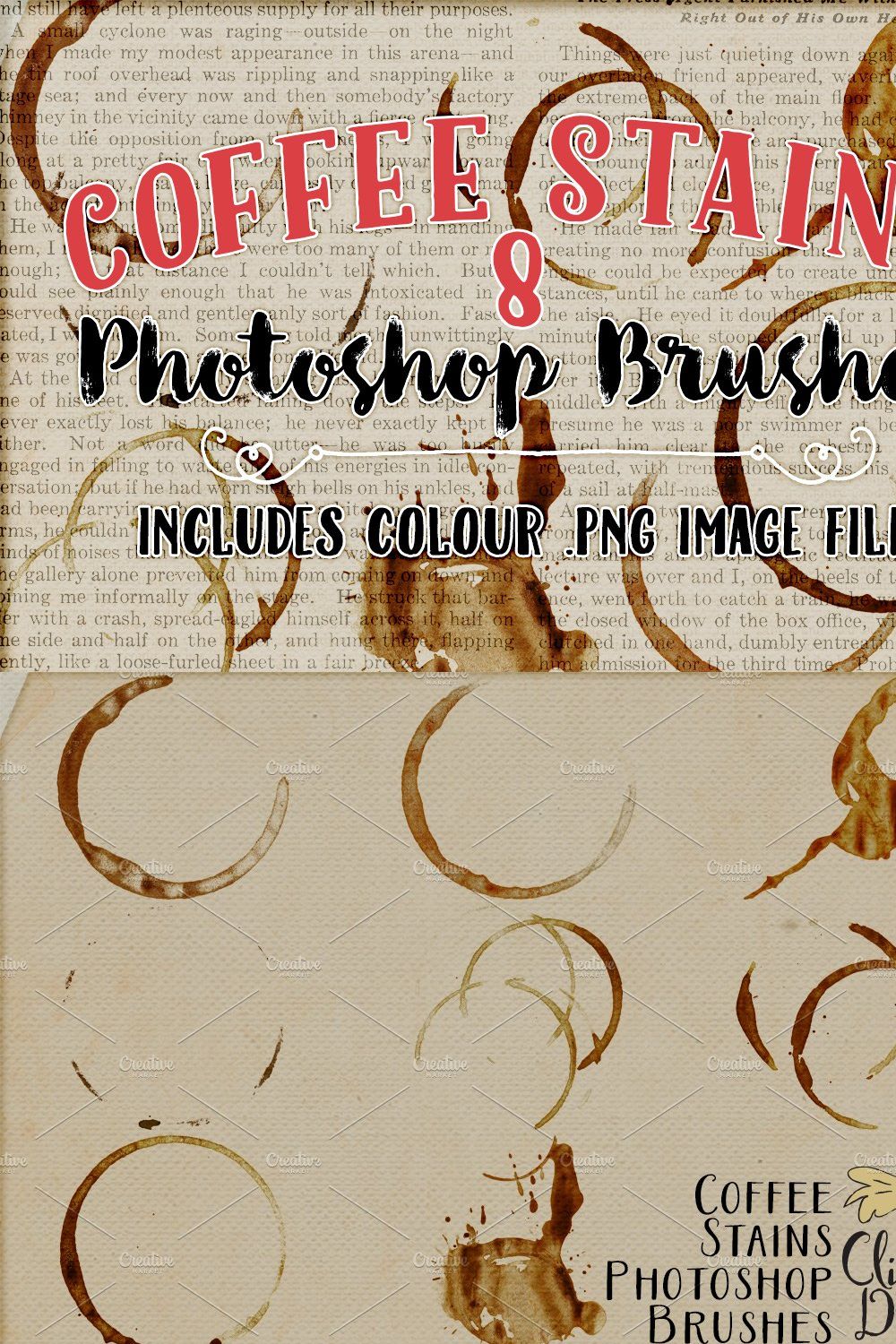 Coffee Stains Photoshop Brushes pinterest preview image.