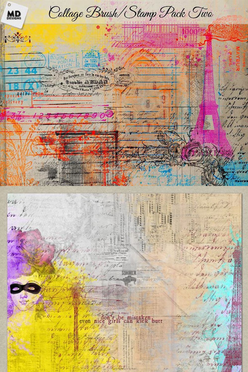Collage Style Brushes and Stamps pinterest preview image.