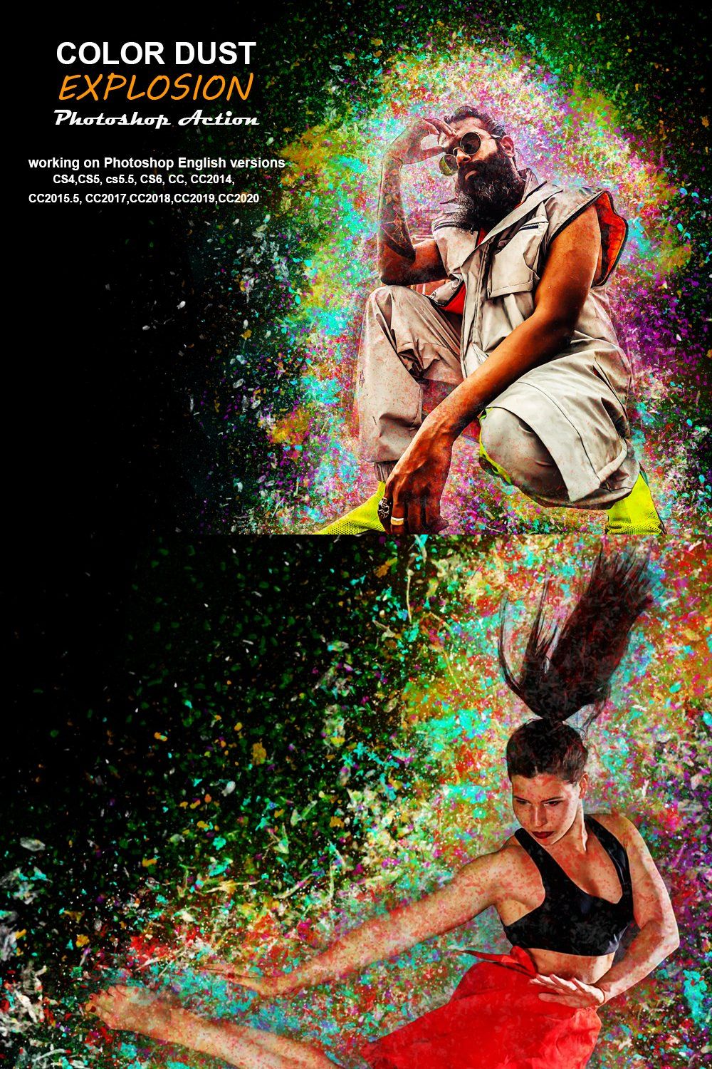 Color Dust Explosion PS Action pinterest preview image.