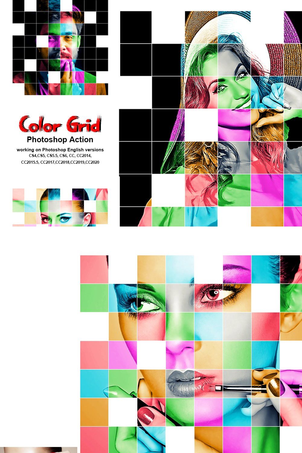 Color Grid Photoshop Action pinterest preview image.