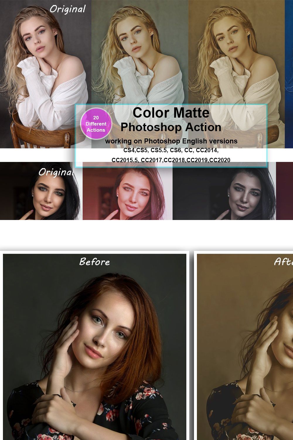 Color Matte Photoshop Action pinterest preview image.