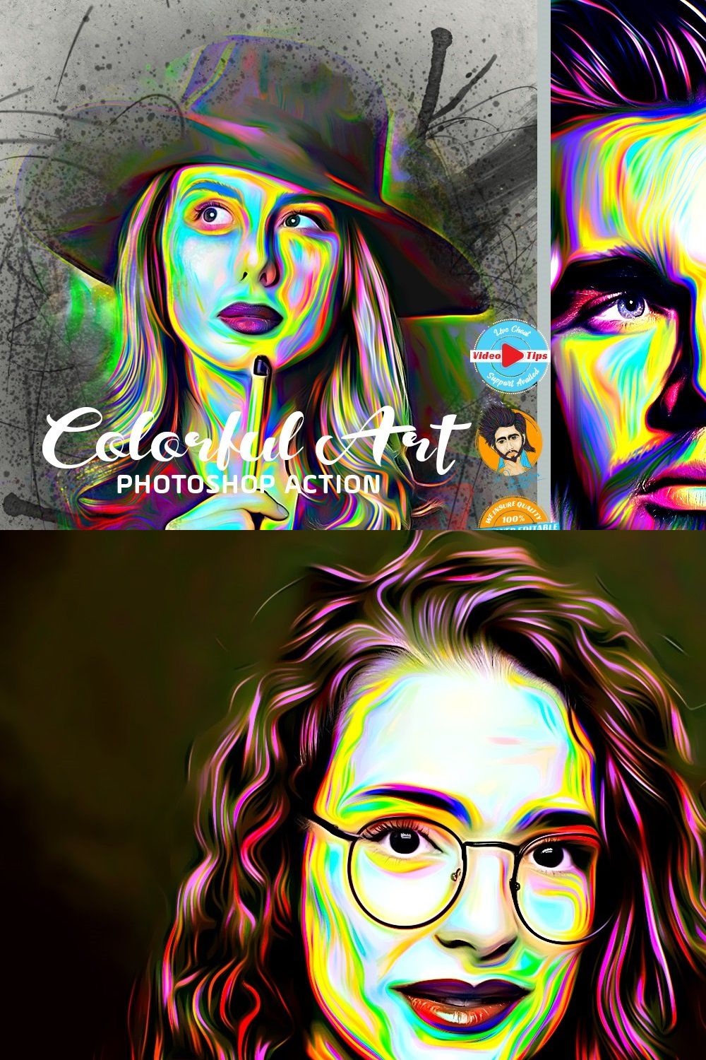 Colorful Art Photoshop Actions pinterest preview image.