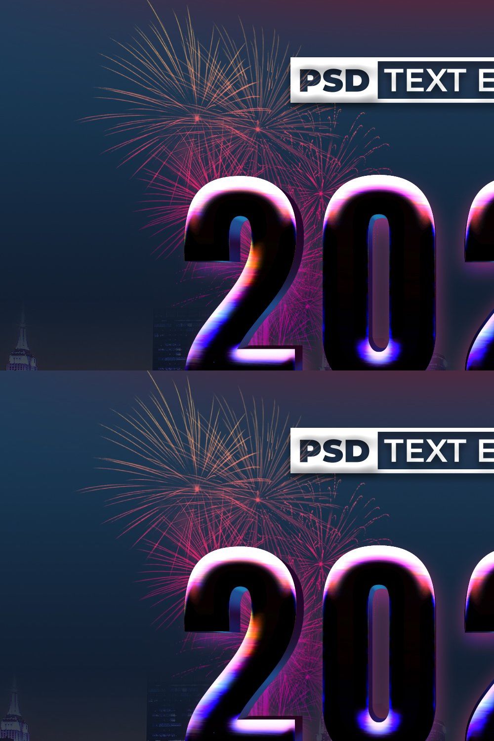 Colorful text effect new year style pinterest preview image.