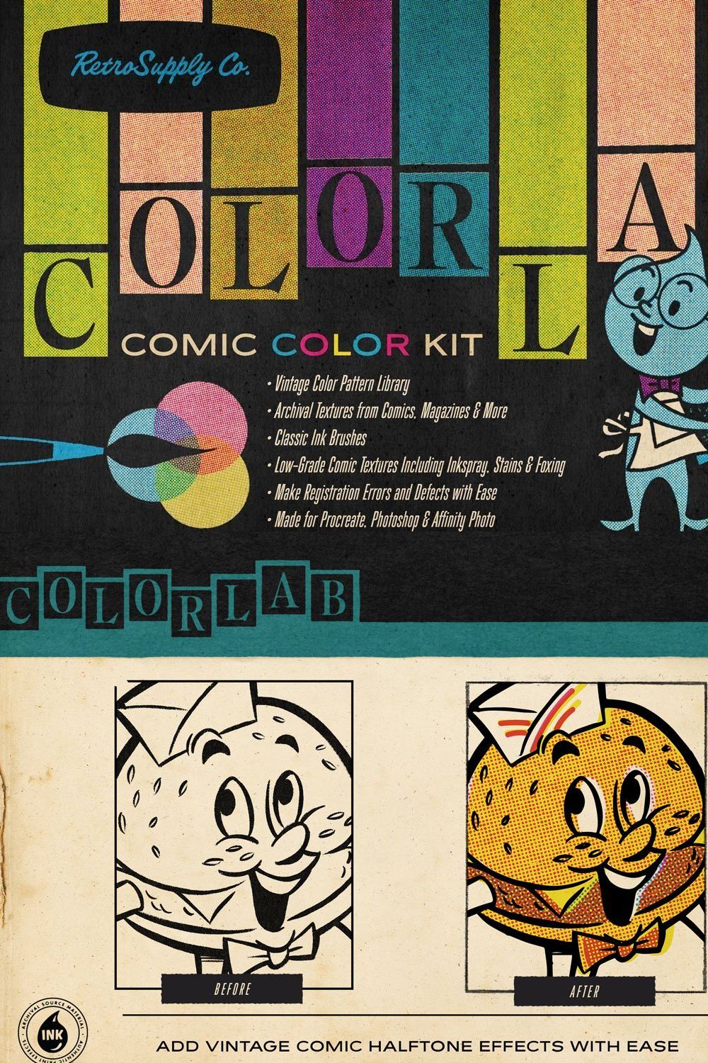 ColorLab Illustrator Vintage Comic pinterest preview image.
