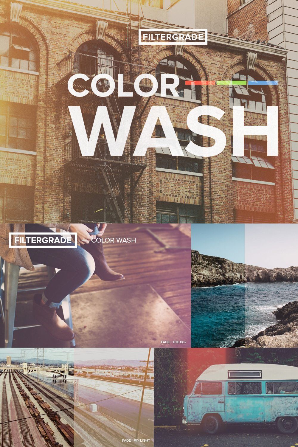 ColorWash Faded Photoshop Actions pinterest preview image.