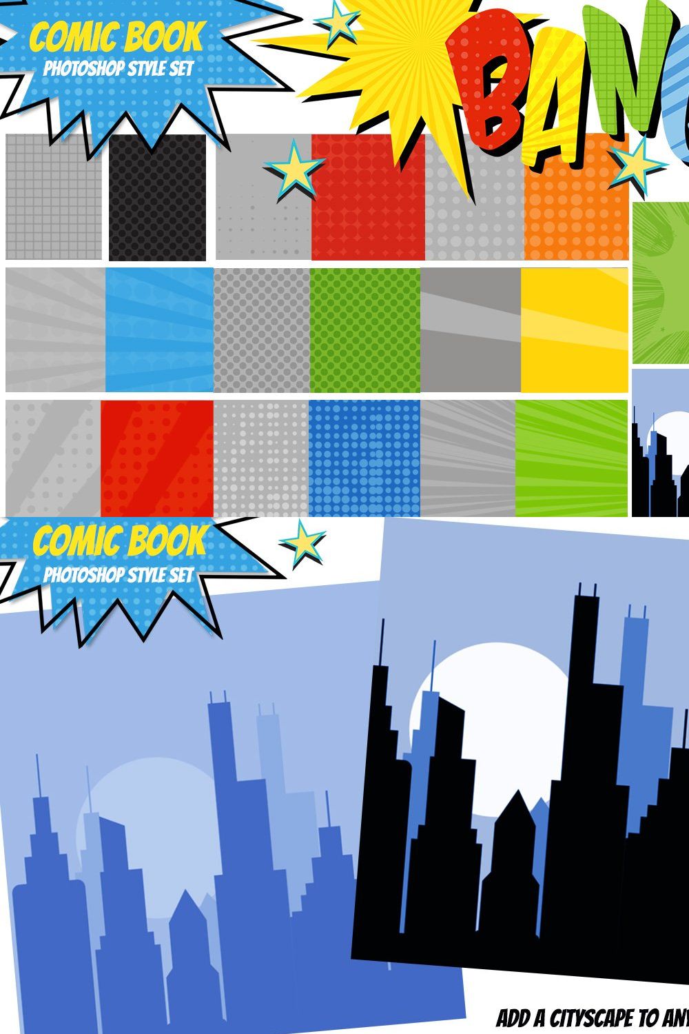 Comic Book Layer Styles +Bonus pinterest preview image.